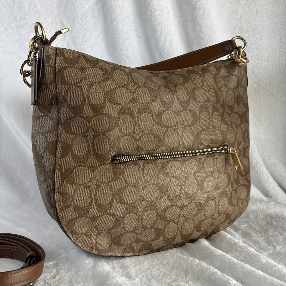 COACH Elle Hobo Signature Khaki Saddle Jacquard 2 Way Crossbody Shoulder Bag - Picture 8 of 16